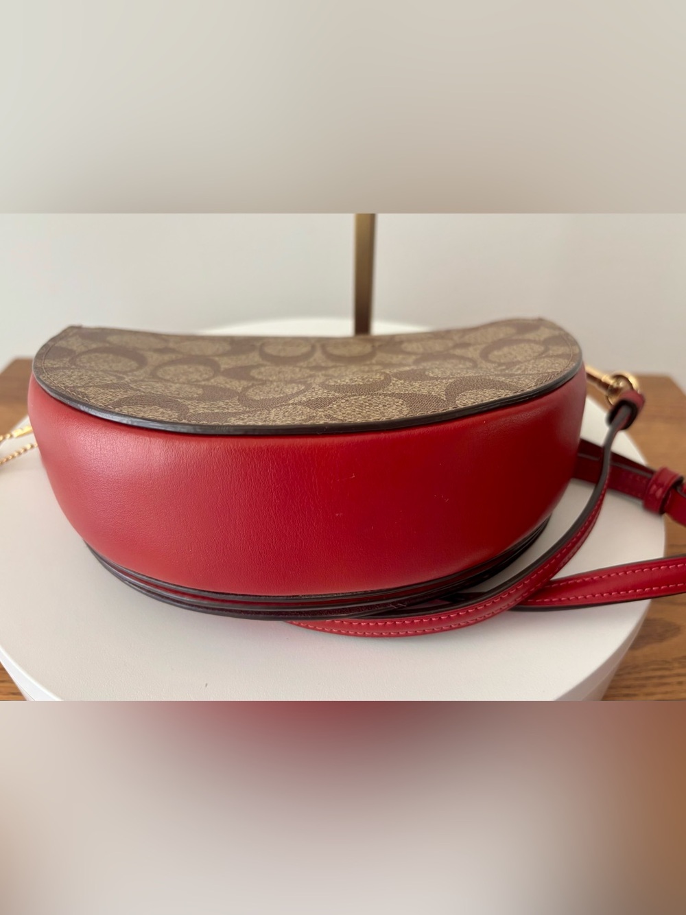 Coach Brown Signature Canvas and Red Leather Saddle Crossbody - Picture 4 of 9